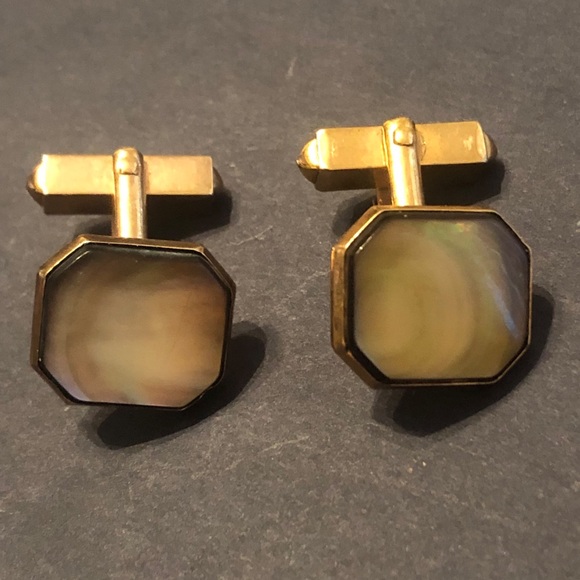 Boutons De Manchette Vintage SWANK - Ton Or Et Nacre (Abalone), état Bon